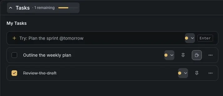A daily todo list with one completed task and one task ready to start.